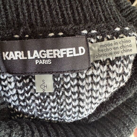 NWT Karl Lagerfeld Women's SMALL Bold LOGO Black White Turtleneck Sweater - Picture 11 of 14